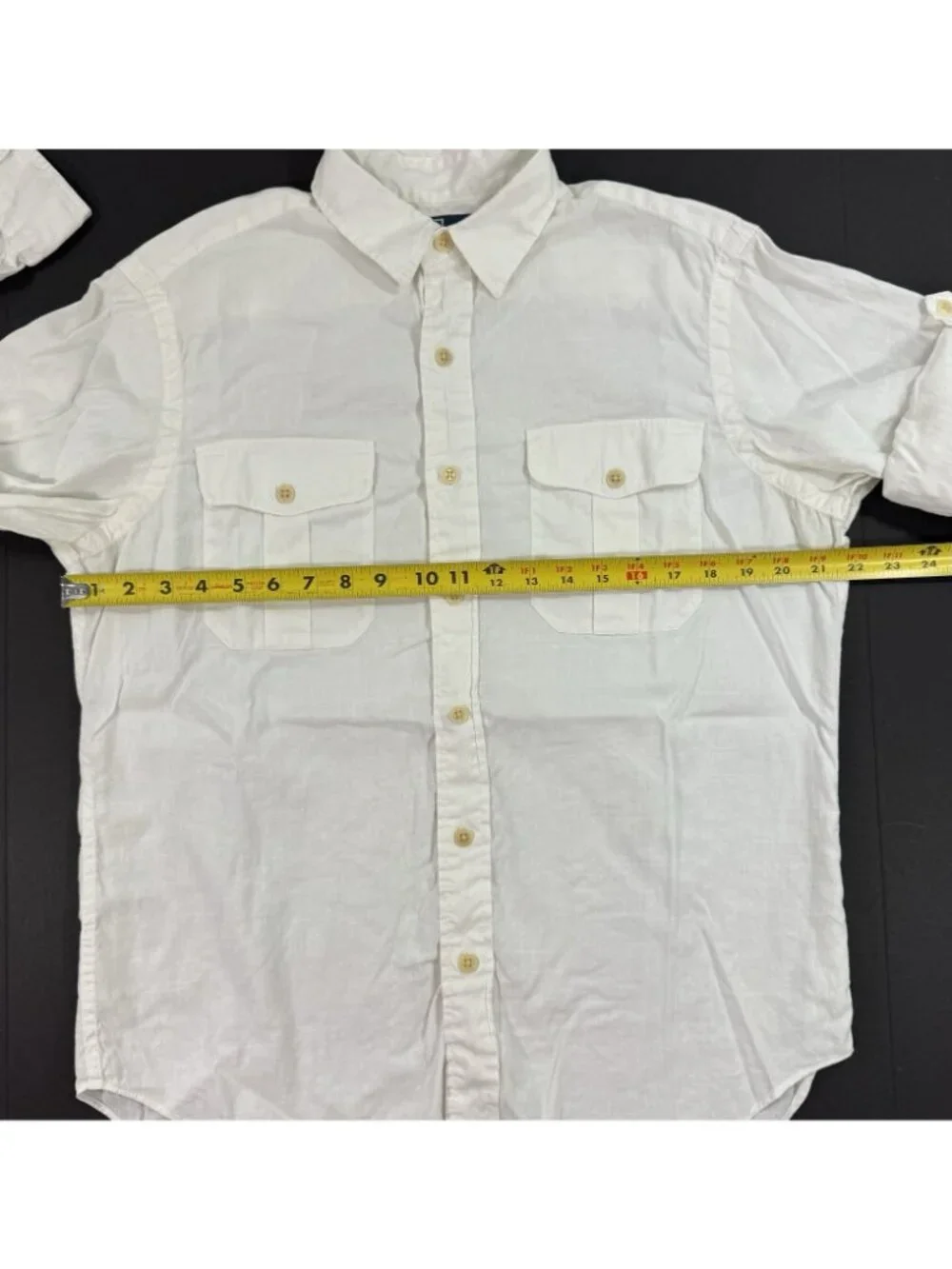 Vtg Polo Ralph Lauren Mens Shirt Size Medium Roll Tab Sleeve Linen Blend White